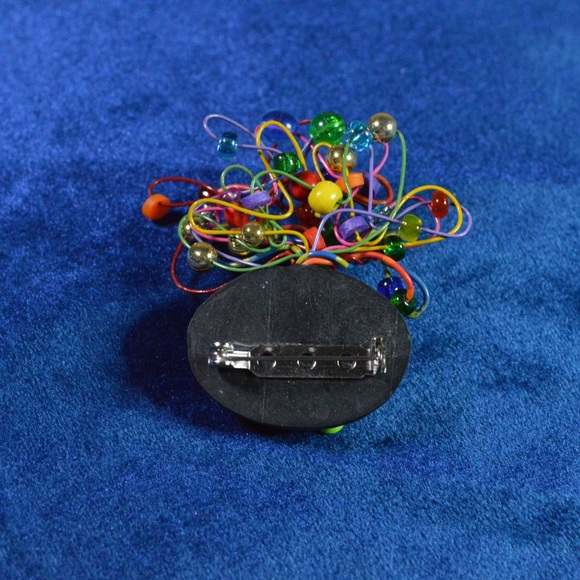 Rainbow Pin Brooch Wonky Wire Beads  Multicolor Oval MCM Crazy Art Deco 3D - Picture 2 of 4